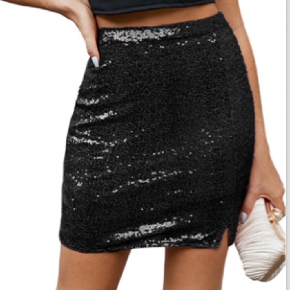 JASAMBAC Womens Sequin High Waist Split Bodycon Mini Skirt with Shorts
